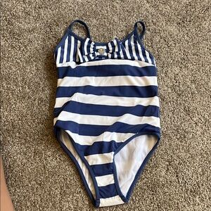 Mayoral Blue and White Striped One Piece Swimsuit